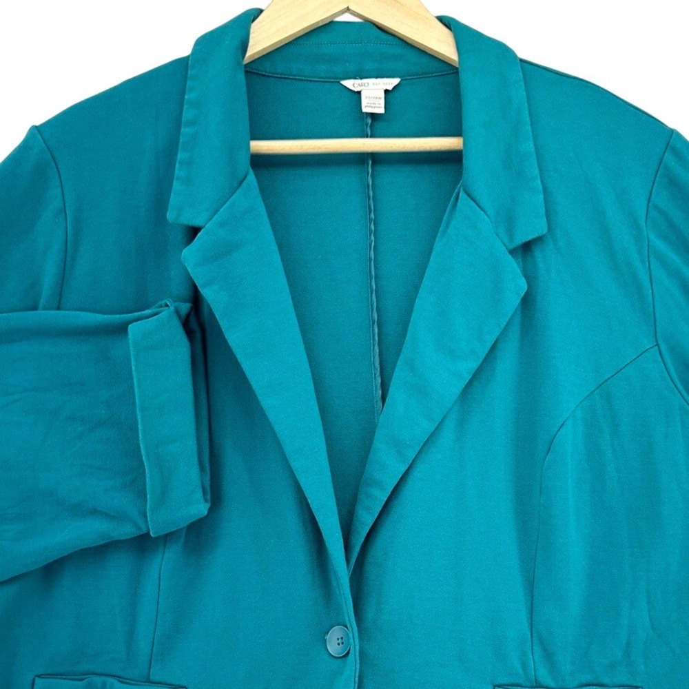 Cato Single Button Knit Ponte Blazer Teal Green 3/4 Sleeve Jacket 22/24W Retro